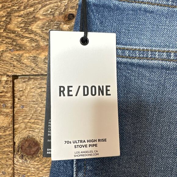 RE/DONE Ultra High Rise Stove Pipe Vintage Indigo Destroy Size 25 - Picture 9 of 14